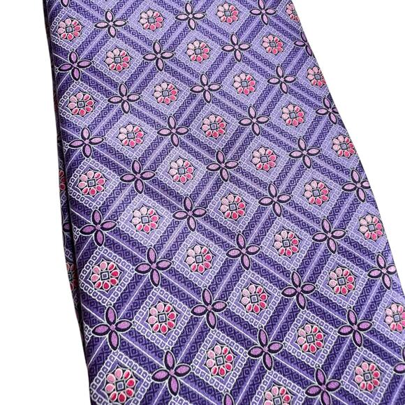 BRIONI Purple Pink Patterned Floral Silk Pointed Tie Career Business Office - Picture 4 of 8